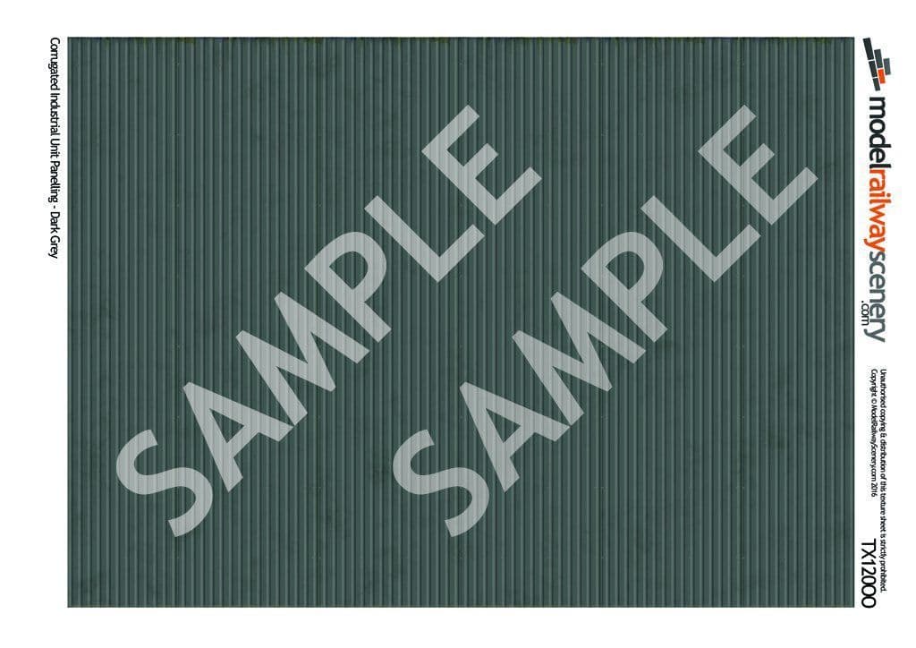 TX120-OO Corrugated Industrial Unit Panelling Dark Grey Texture Paper (Pack of 5) - OO/4mm/1:76