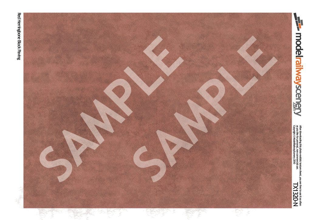 TX132-N Red Herringbone Block Paving Texture Paper (Pack of 5) - N/2mm/1:148