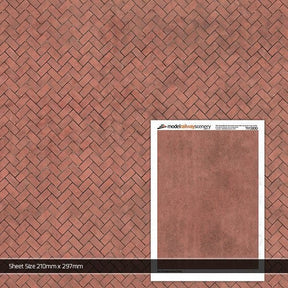 TX132-OO Red Herringbone Block Paving Texture Paper (Pack of 5) - OO/4mm/1:76