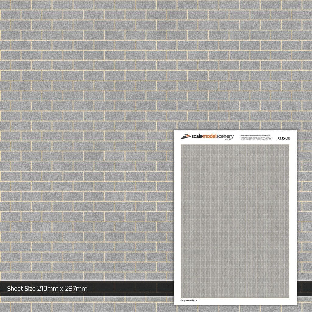 TX135-OO Grey Breeze Block Wall (Pack of 5) - OO/4mm/1:76