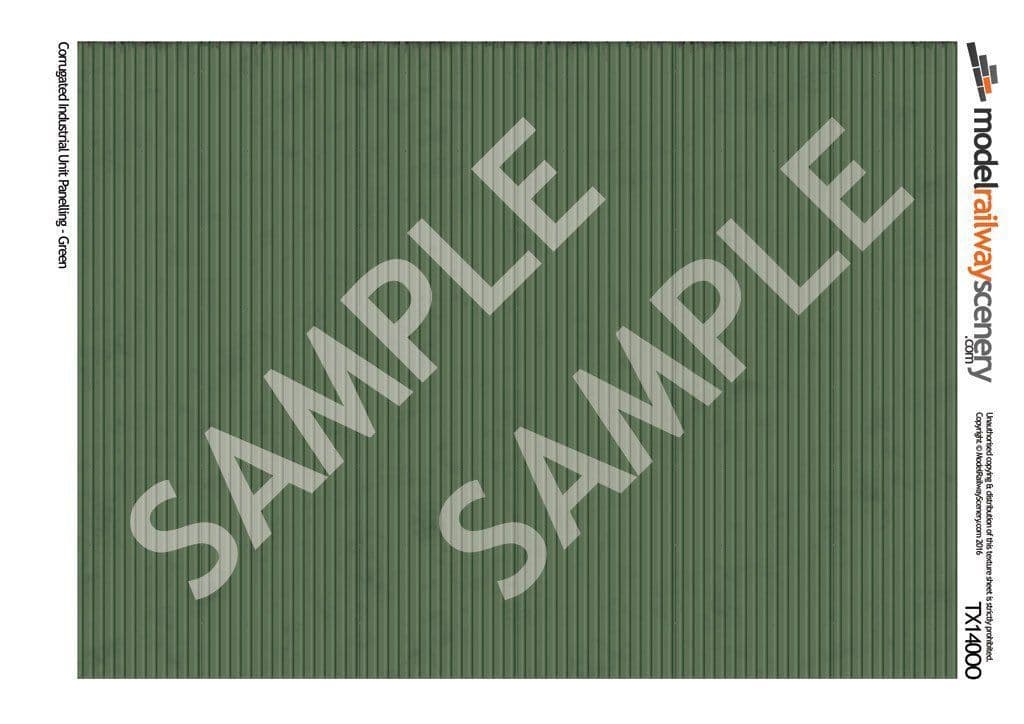 TX140-OO Corrugated Industrial Unit Panelling Green Texture Paper (Pack of 5) - OO/4mm/1:76