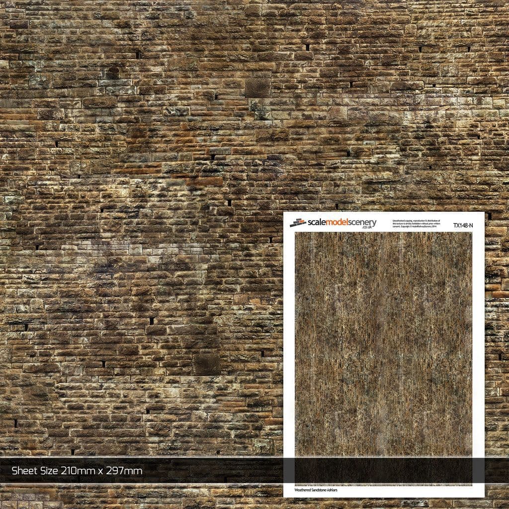 TX148-N Weathered Sandstone Ashlars Texture Paper (Pack of 5) - N/2mm/1:148