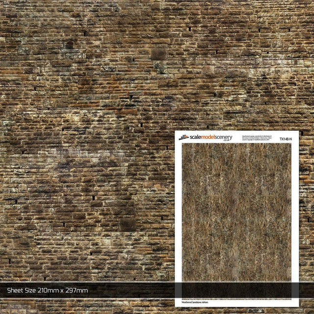 TX148-N Weathered Sandstone Ashlars Texture Paper (Pack of 5) - N/2mm/1:148
