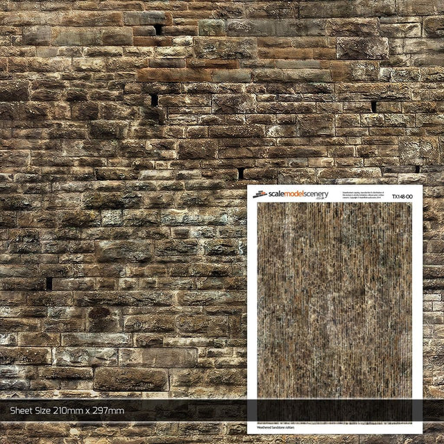 TX148 -OO Weathered Sandstone Ashlars Texture Paper (Pack of 5) - OO/4mm/1:76
