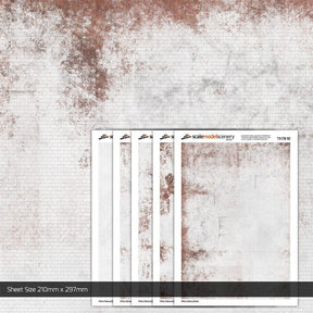 TX178-50 Weathered White Painted Brick Paper (Pack of 5) - 1:50 Scale