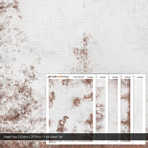 TX178-OO Weathered White Painted Brick Texture Paper (Pack of 5) - OO/4mm/1:76