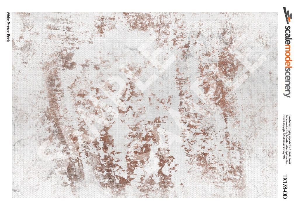 TX178-OO Weathered White Painted Brick Texture Paper (Pack of 5) - OO/4mm/1:76