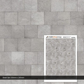 TX179-N Weathered 2ft x 2ft Light Grey Paving Slabs Texture Paper (Pack of 5) - N/2mm/1:148