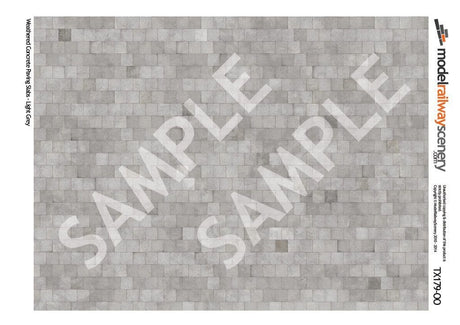 TX179-OO Weathered 2ft x 2ft Light Grey Paving Slabs Texture Paper (Pack of 5) - OO/4mm/1:76