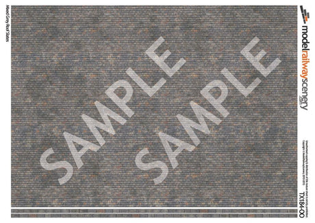 TX184-OO Mixed Grey Roof Slates Texture Paper (Pack of 5) - OO/4mm/1:76