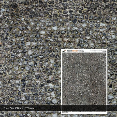 TX197-O Flint Stone Wall Texture Paper (Pack of 5) - O/7mm/1:43