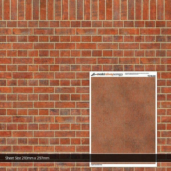TX198-O English Bond Red Brick Texture Paper (Pack of 5) - O/7mm/1:43