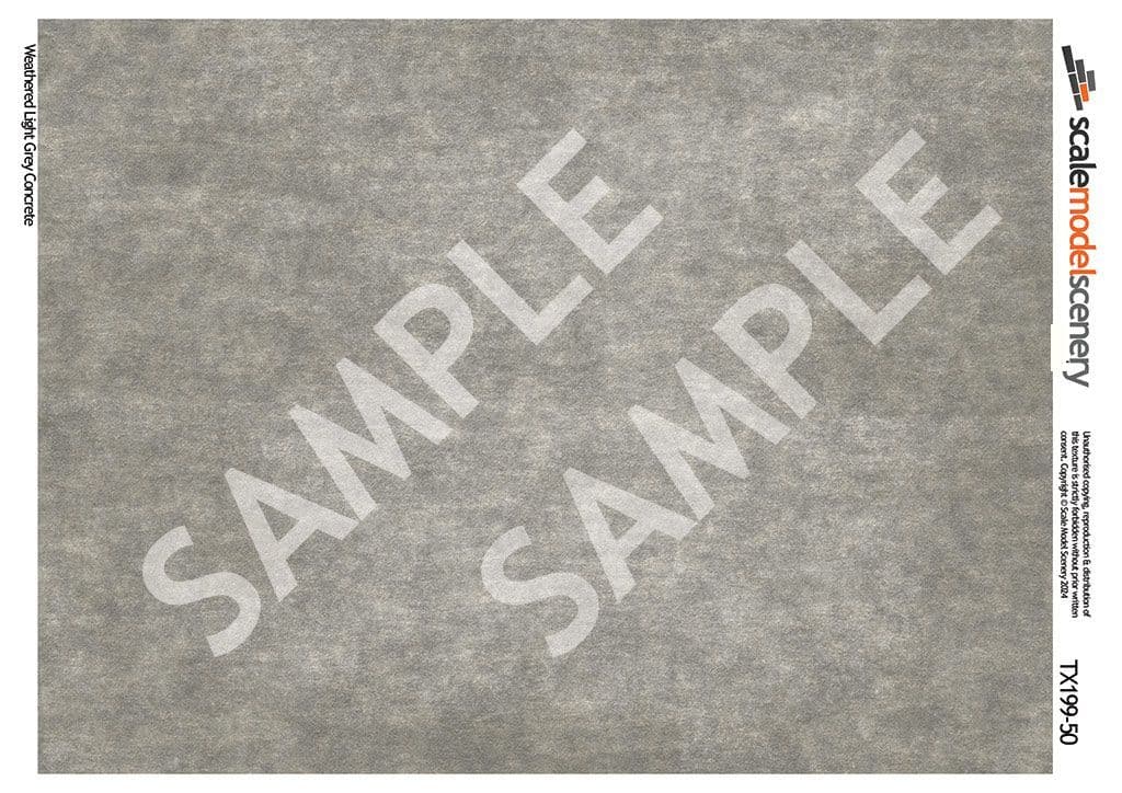 TX199-50 Weathered Light Grey Concrete Paper (Pack of 5) - 1:50 Scale