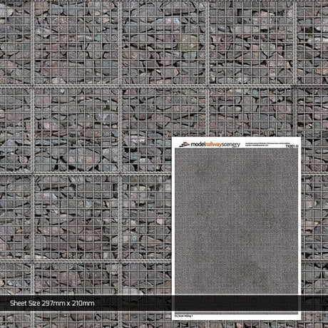 TX201-N Gabion Retaining Wall Texture Paper (Pack of 5) - N/2mm/1:148