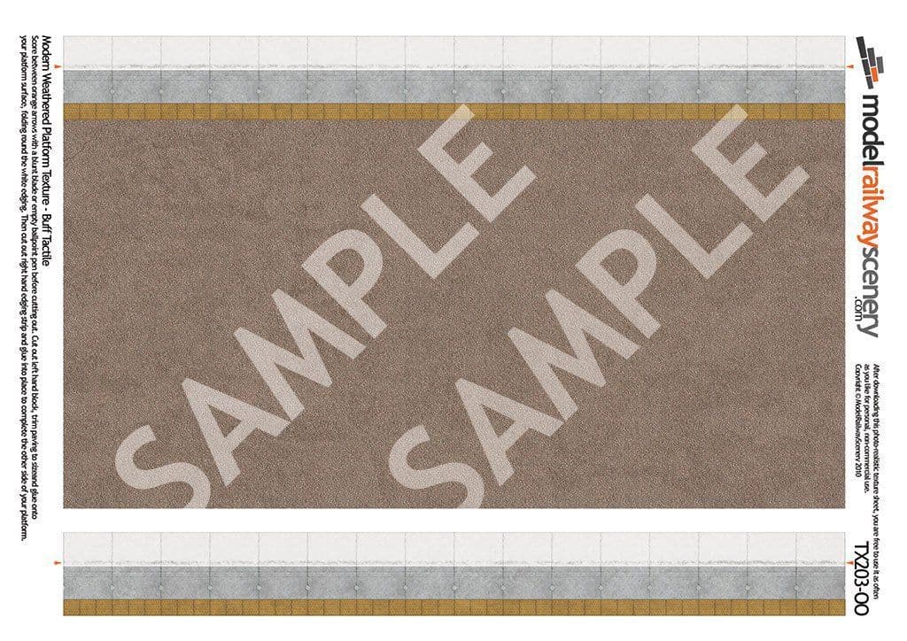 TX203-OO Weathered Pink Asphalt Platform Surface With Buff Tactile Paving (Pack of 5) OO/4mm/1:76