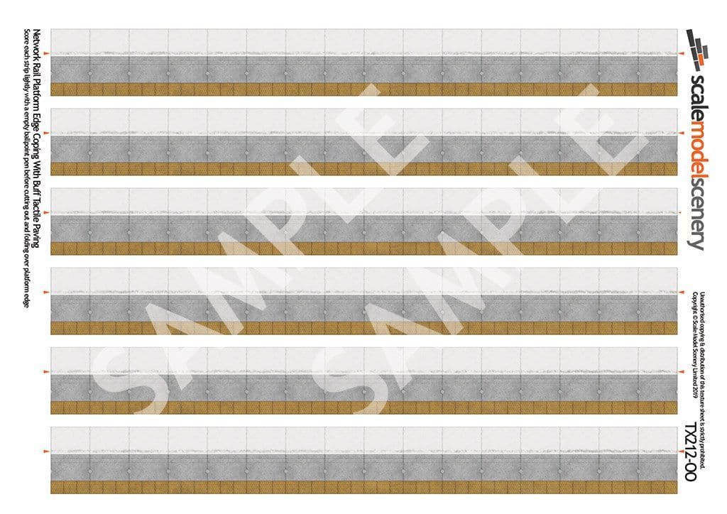 TX212-OO Network Rail Platform Edge Coping With Buff Tactile Paving (Pack of 5) OO/4mm/1:76