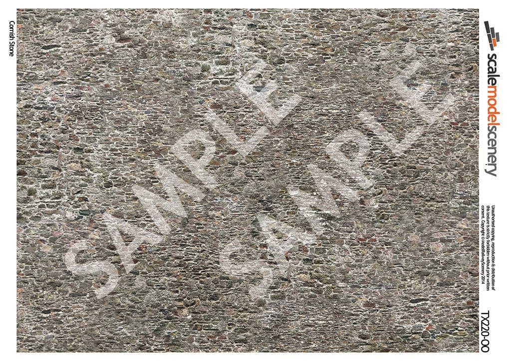 TX220-OO Old Stone Wall Texture Paper (Pack of 5) - OO/4mm/1:76