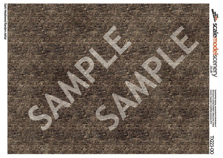 TX223-OO Dark Weathered Random Ashlar Brick Texture Paper (Pack of 5) - OO/4mm/1:76