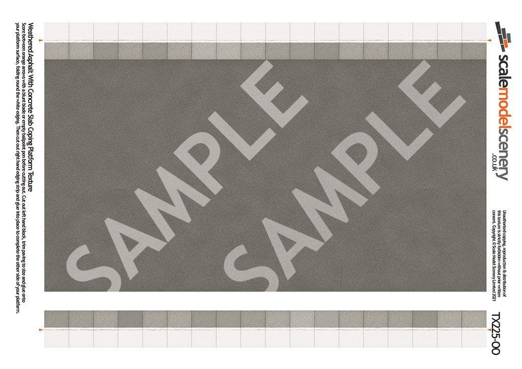 TX225-OO Weathered Asphalt With Concrete Coping Platform Texture Sheets ( Pack of 5) OO/4mm/1:76