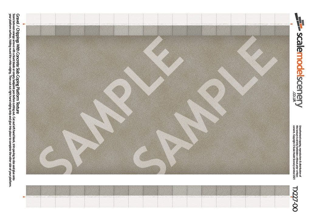 TX227-OO Gravel Platform Texture With Concrete Coping Texture Sheets ( Pk of 5) OO/4mm/1:76