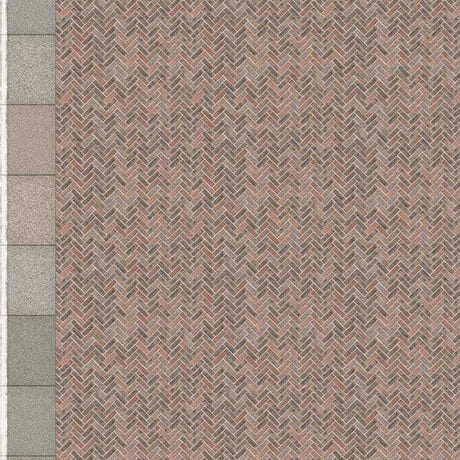 TX229-OO Herringbone Red Brick Platform Texture Sheets With Concrete Coping ( Pk of 5) OO/4mm/1:76