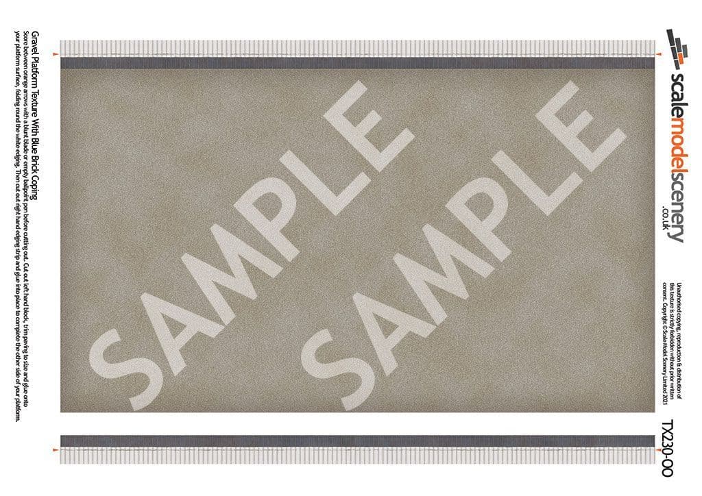 TX230-OO Gravel Platform Texture Sheets With Blue Brick Coping ( Pk of 5) OO/4mm/1:76