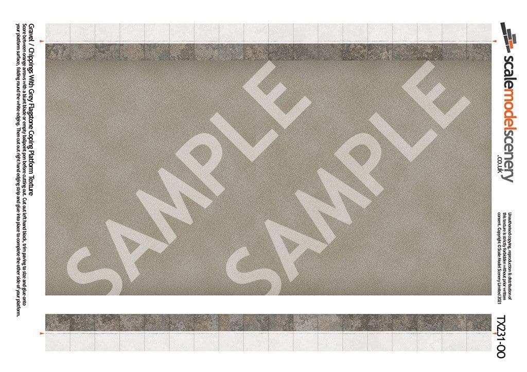 TX231-OO Gravel Platform Texture Sheets With Grey Flagstone Coping ( Pk of 5) OO/4mm/1:76