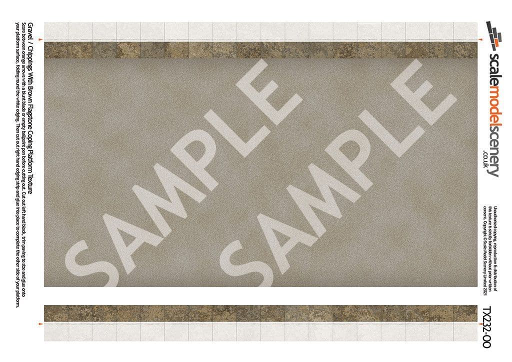 TX232-OO Gravel Platform Texture Sheets With Brown Flagstone Coping ( Pk of 5) OO/4mm/1:76