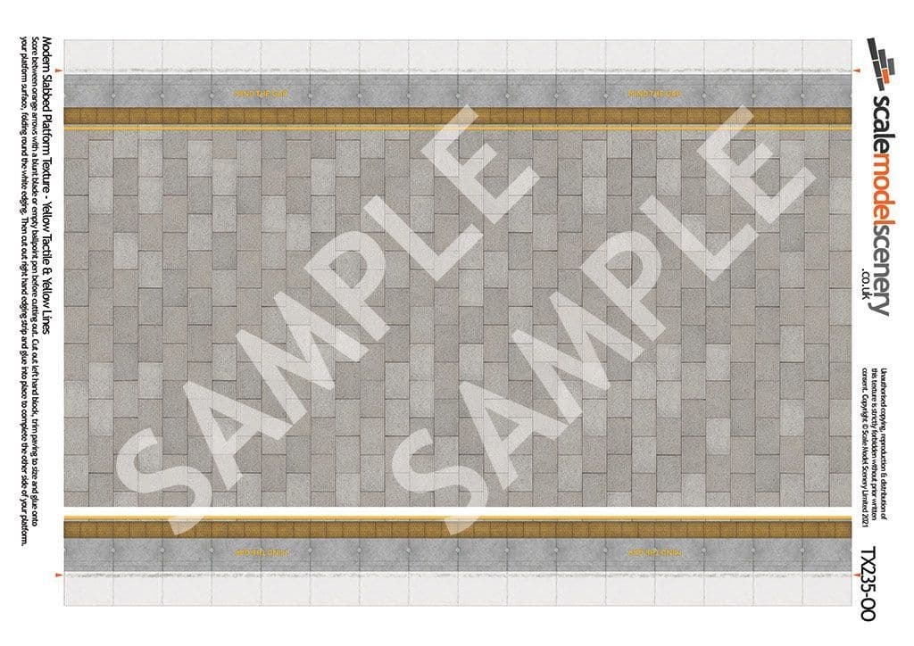 TX235-OO Slabbed Platform Sheets With Network Rail Coping & Yellow Line ( Pk of 5) OO/4mm/1:76