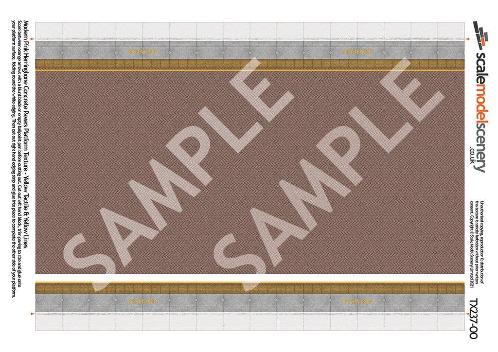 TX237-OO Pink Block Platform Sheets W/ Network Rail Coping & Yellow Line (Pk of 5) OO/4mm/1:76