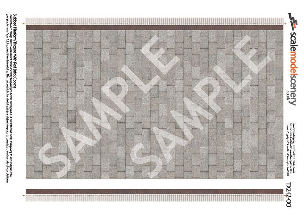 TX242-OO Slabbed Platform Texture With Red Brick Coping (Pk of 5) OO/4mm/1:76