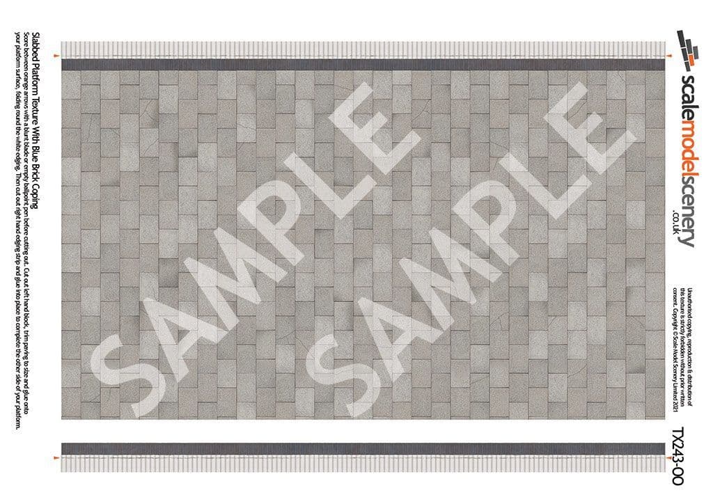 TX243-OO Slabbed Platform Texture With Blue Brick Coping (Pk of 5) OO/4mm/1:76
