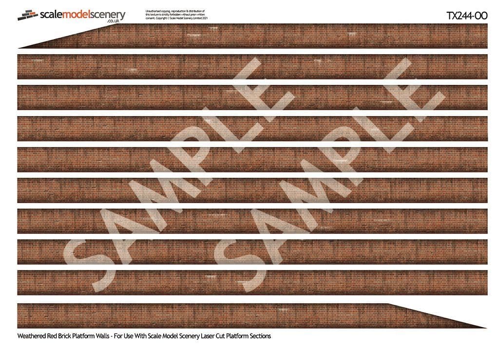 TX244-OO English Bond Weathered Red Brick Platform Wall Wraps - OO/4mm/1:76