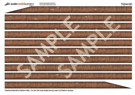 TX244-OO English Bond Weathered Red Brick Platform Wall Wraps - OO/4mm/1:76