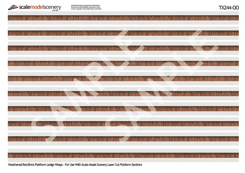 TX244-OO English Bond Weathered Red Brick Platform Wall Wraps - OO/4mm/1:76