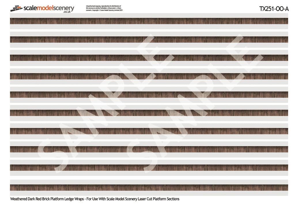 TX251-OO English Bond Weathered Dark Red Brick Platform Wall Wraps - OO/4mm/1:76