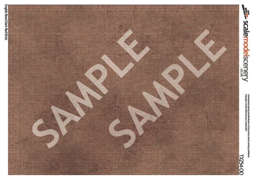 TX254-OO English Bond Dark Red Brick Texture Paper (Pack of 5) - OO/4mm/1:76