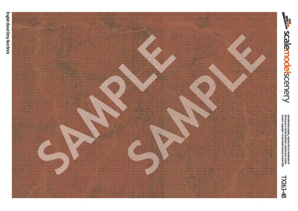 TX263-48 English Bond Dirty Red Brick Texture Paper (Pack of 5) - 1:48 Scale