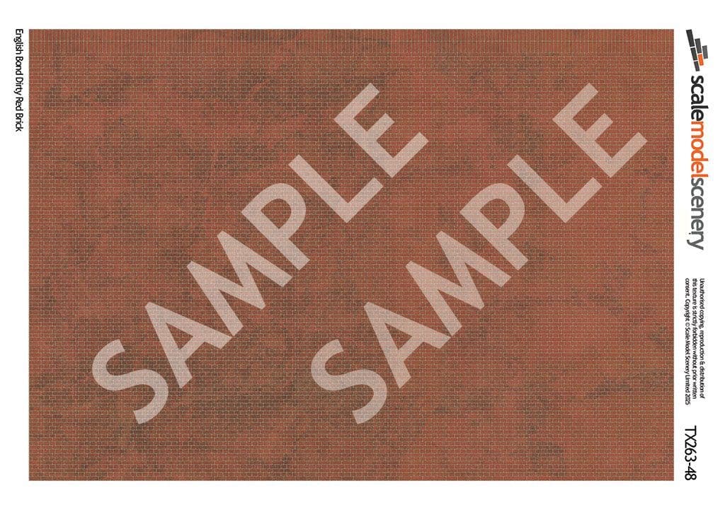 TX263-48 English Bond Dirty Red Brick Texture Paper (Pack of 5) - 1:48 Scale