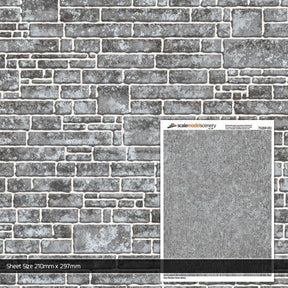 TX269-OO Grey Random Ashlar Stone Brick Texture Paper (Pack of 5) - OO/4mm/1:76