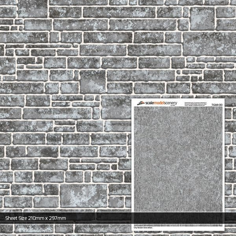 TX269-OO Grey Random Ashlar Stone Brick Texture Paper (Pack of 5) - OO/4mm/1:76