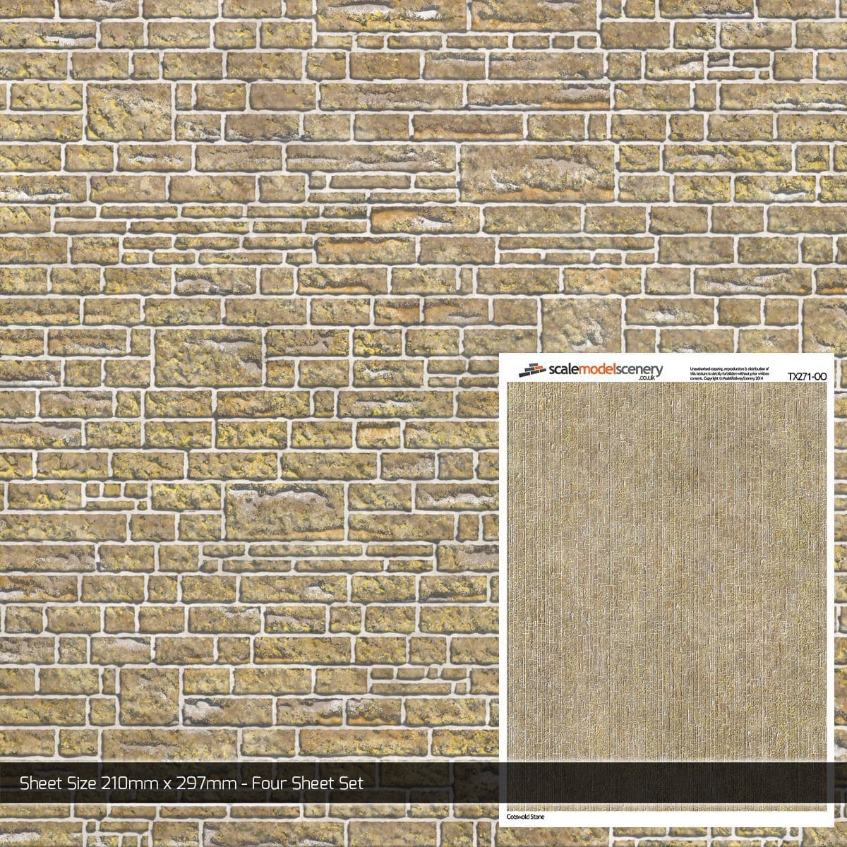 TX271-OO Cotswold Stone Brick Texture Paper (Pack of 5)  - OO/4mm/1:76