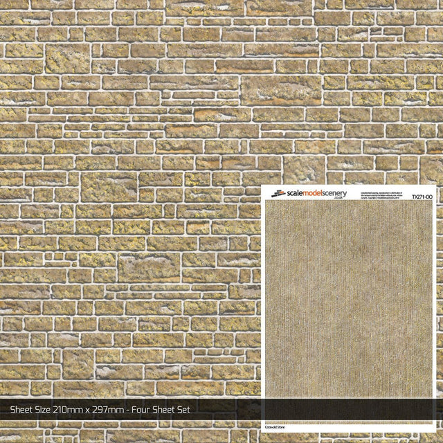 TX271-OO Cotswold Stone Brick Texture Paper (Pack of 5)  - OO/4mm/1:76