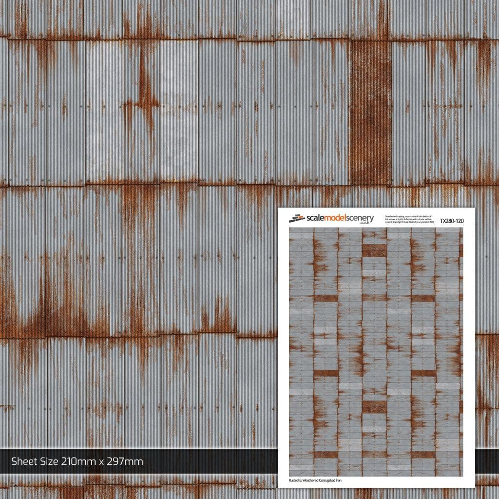 TX280-120 Rusty & Weathered Corrugated Iron Texture Paper (Pack of 5) - TT:120