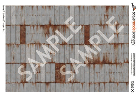 TX280-OO Rusty & Weathered Corrugated Iron Texture Paper (Pack of 5) - OO/4mm/1:76