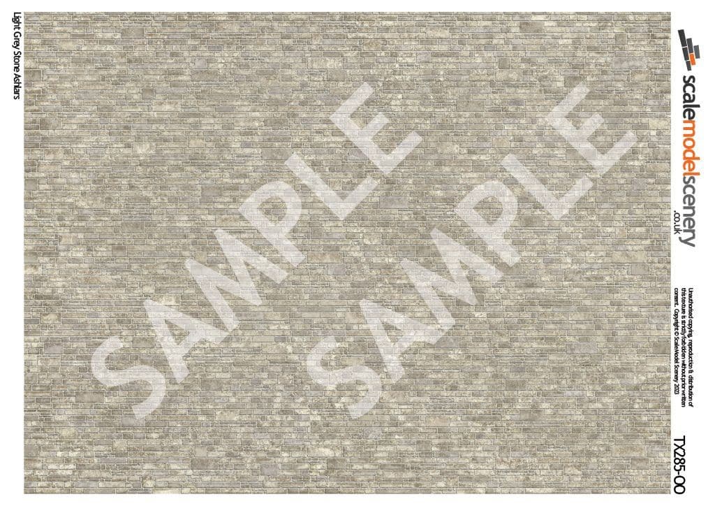 TX285-OO Light Grey Ashlar Stone Texture Paper (Pack of 5) - OO/4mm/1:76