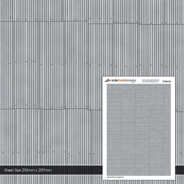 TX288-OO Pristine Irregular Corrugated Iron Texture Paper (Pack of 5) - OO/4mm/1:76