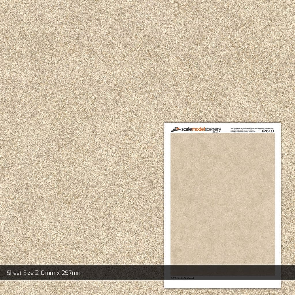 TX295-OO Weathered Buff Concrete Texture Paper (Pack of 5) - OO/4mm/1:76