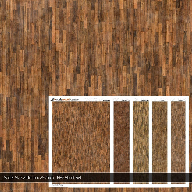 TX298-OO Worn Wooden Flooring Texture Paper (Pack of 5) - OO/4mm/1:76