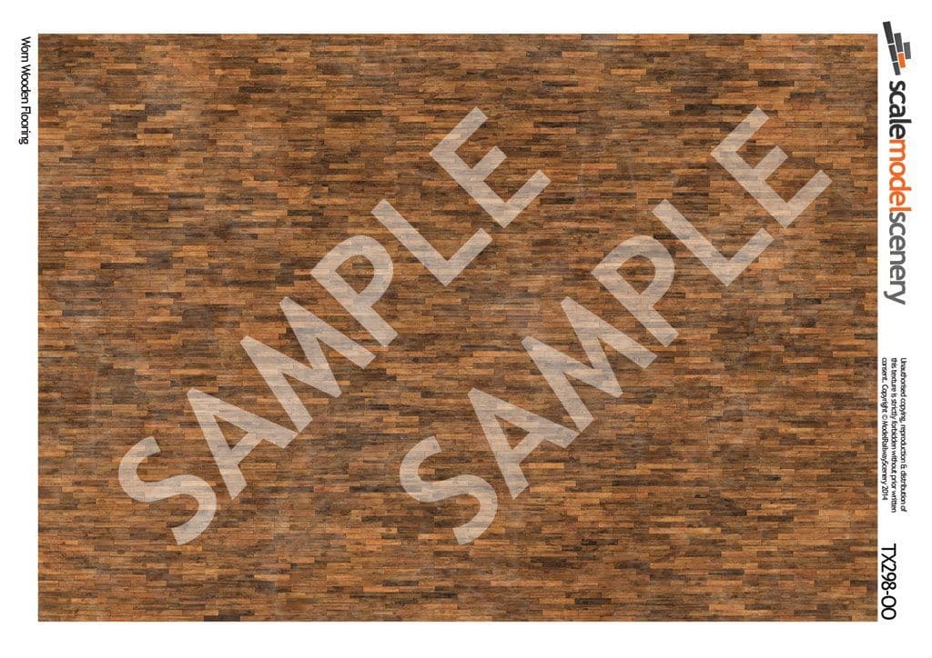 TX298-OO Worn Wooden Flooring Texture Paper (Pack of 5) - OO/4mm/1:76